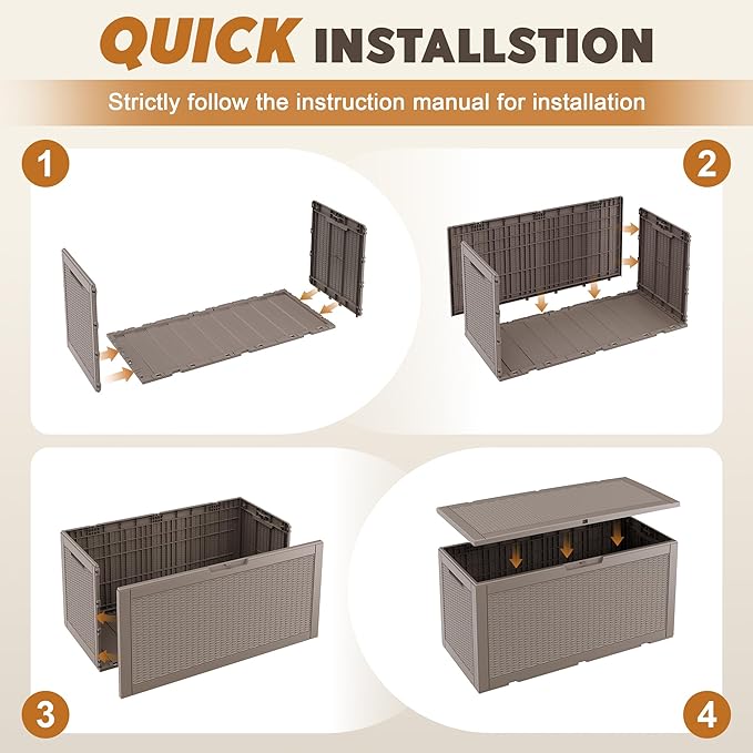 Outdoor Storage Box, Resin Deck Boxes Indoor and outdoor, Waterproof Storage Box Lockable Lid (Grey, 110 Gallon) - Image 8