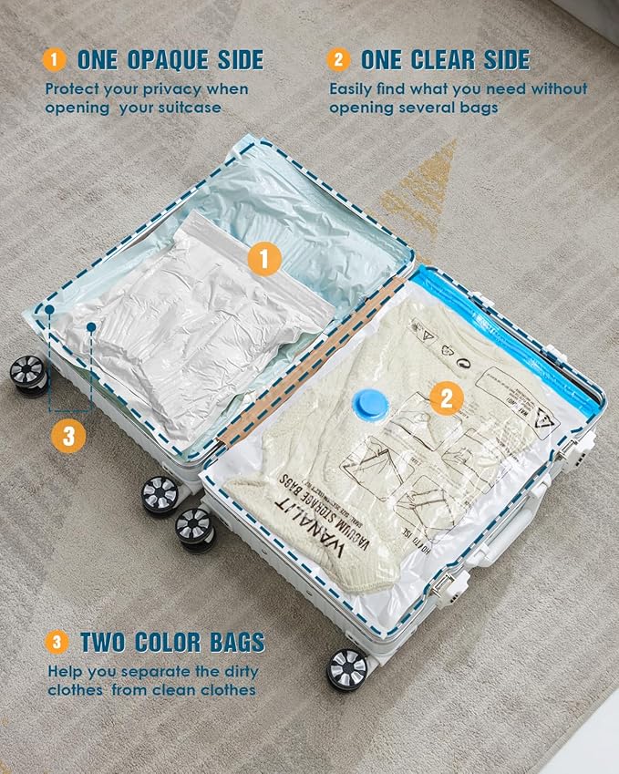 Vacuum Storage Bags for Travel, 12 Pack Vacuum Seal Bags - Image 4