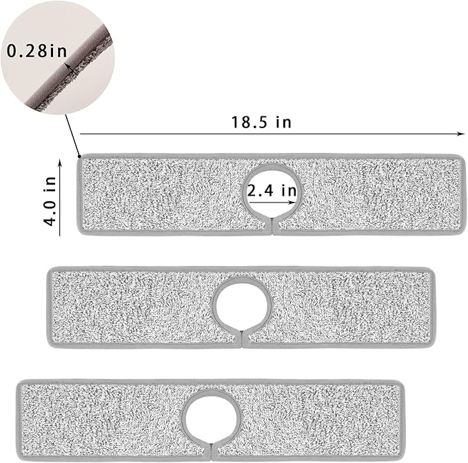 3 Pack Faucet Mat Splash Guard for Kitchen Sink, 18.5 x 4 Inch Faucet Handle - Image 2