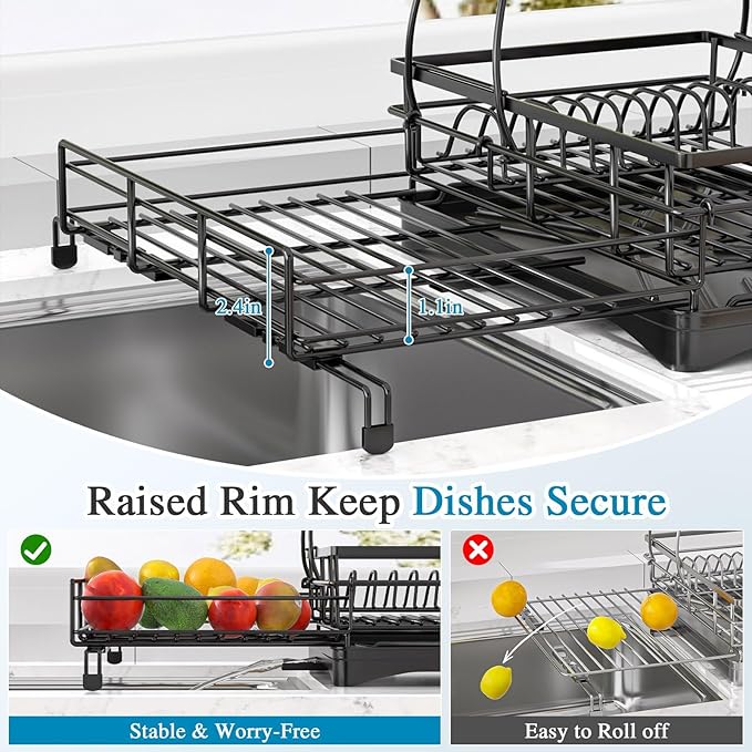 2 Tier Dish Drying Rack, Large Extendable Dish Racks - Image 7