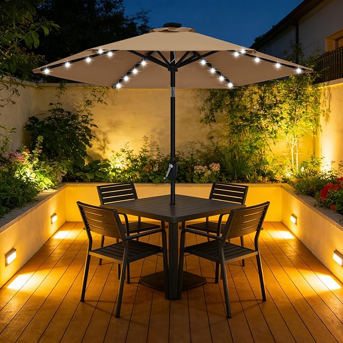 ABCCANOPY Durable Solar Led Patio Umbrellas with 24LED Lights 7.5FT with 6 Sturdy Ribs (Tan) - Image 9