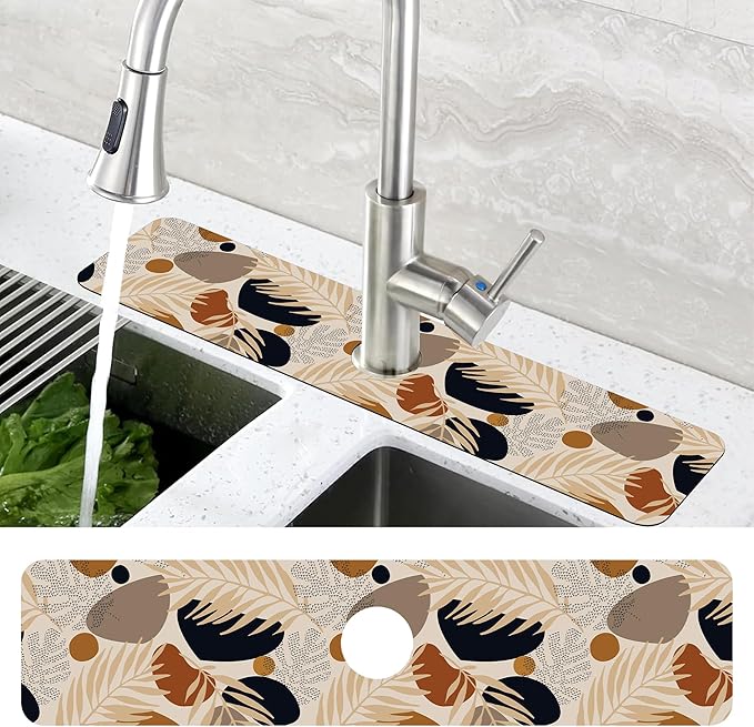 Boho Tropical Leaves Kitchen Sink Splash Guard Mat Absorbent Fast Drying Mat - Image 4