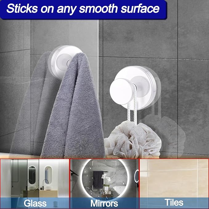 Suction Cup Hooks for Shower, Removable Towel Hooks for Bathroom Window Glass - Image 4