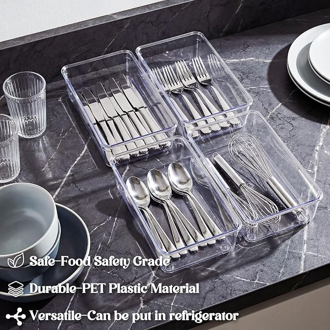 Maitys 12 Pcs Clear Drawer Organizer 9 x 6 x 2 Inches Plastic Rectangle Trays - Image 4