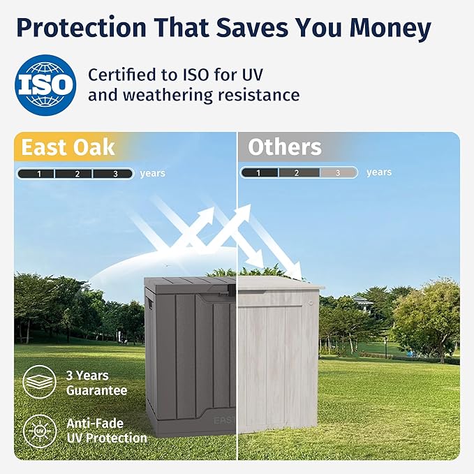 EAST OAK Outdoor Storage Box | 31 Gallon Deck Box Indoor and Outdoor Use | Waterproof Resin Storage Bin with Latch for Patio Cushions, Gardening Tools | UV Resistant | Deep Grey - Image 2