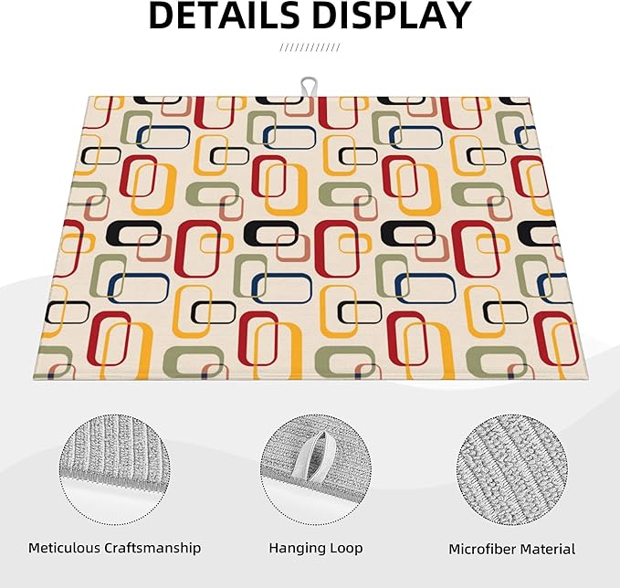 Mid Century Modern Retro Kitchen Drying Mat Vintage Decorative Microfiber Dish - Image 5