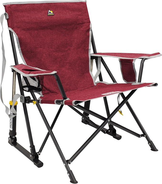 GCI Outdoor Kickback Rocker Camping Chair | Portable Folding Rocking Chair with Durable Armrests, Drink Holder & Relaxed Lowered Seat for Comfort — Red by GCIOUTDOOR
