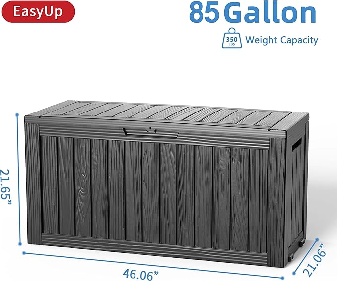 EasyUp 85 Gallon Outdoor Storage Box, Resin Waterproof UV-Resistant Deck Box, Reinforced Stability for Patio, Garden, and Poolside, Striped Black - Image 7
