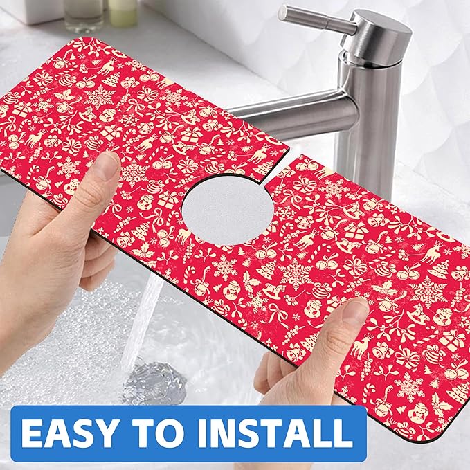 Christmas Reindeer Bell Snowflake Kitchen Sink Splash Guard Mat Absorbent Fast - Image 6