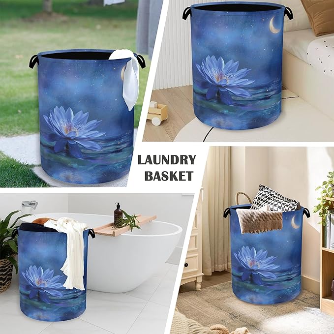 Water Lily Laundry Basket, Moon Oxford Cloth Laundry Hamper - Image 4