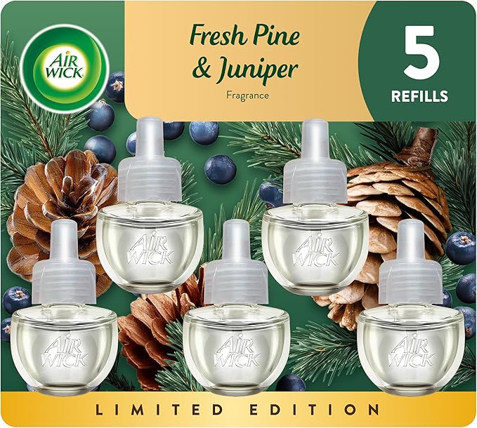 Air Wick Plug-In Scented Oil Refill, 5 Ct, Fresh Pine and Juniper, Air Freshener by AirWick