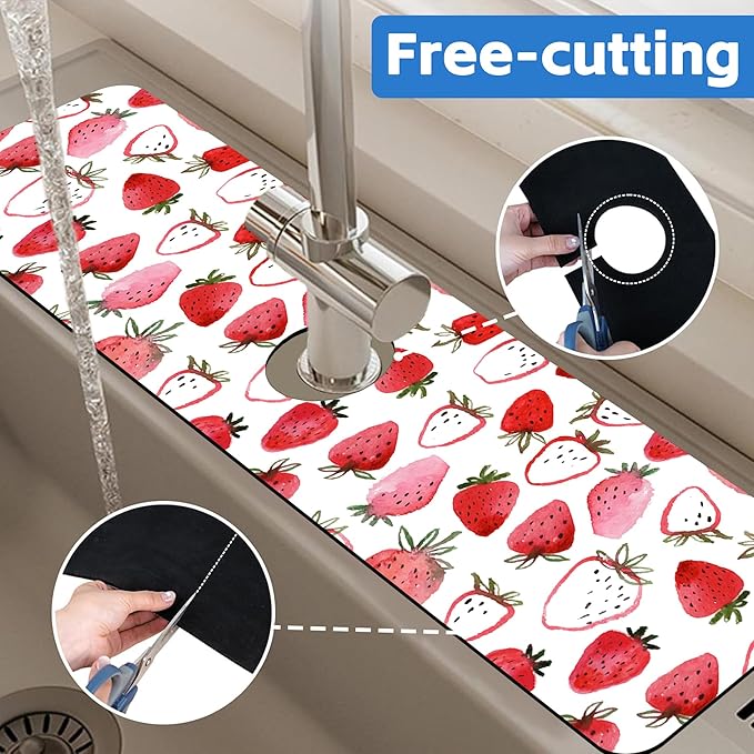 Watercolor Strawberry Kitchen Sink Splash Guard Absorbent Fast Drying Mat - Image 7