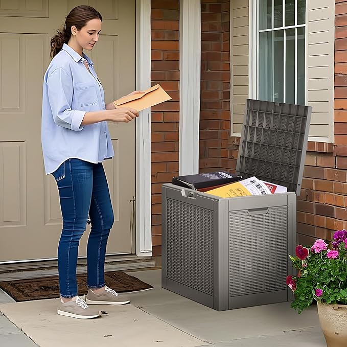 Outdoor Storage Box, Resin Deck Boxes Indoor and outdoor, Waterproof Storage Box Lockable Lid (Grey, 35 Gallon) - Image 9
