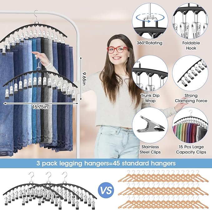 6 Pack Legging Organizer for Closet Hanging, Pants Hangers - Image 3