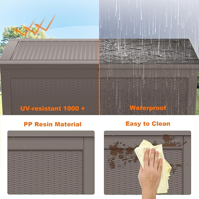 320 Gallon Waterproof Outdoor Storage Box,Large Resin Deck Box,Lockable Outside Storage Box Container for Patio Furniure,Garden,Tools (320 Gallon,Grey) - Image 5