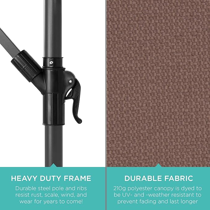 Best Choice Products 10ft Offset Hanging Market Patio Umbrella w/Easy Tilt Adjustment, Polyester Shade, 8 Ribs for Backyard, Poolside, Lawn and Garden - Deep Taupe - Image 6