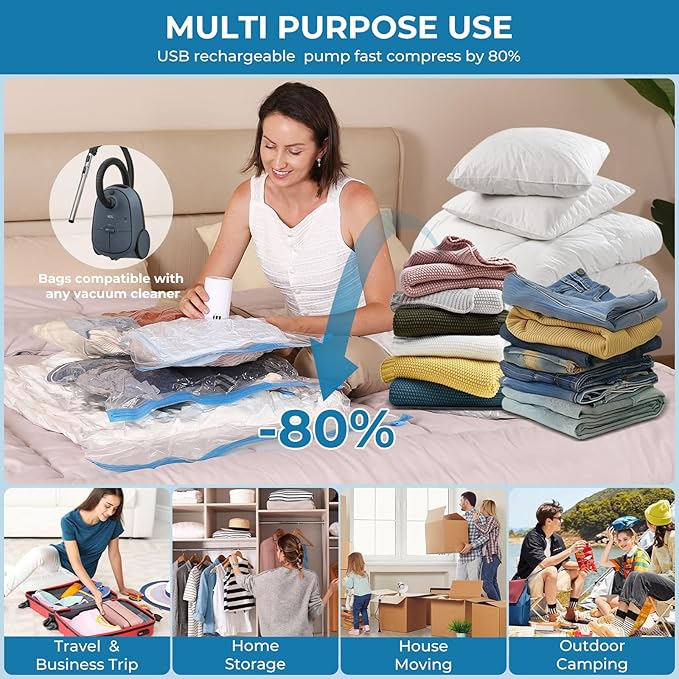 Vacuum Bags for Travel with Portable Electric Pump, 12 Pack Vacuum Seal Bags - Image 8