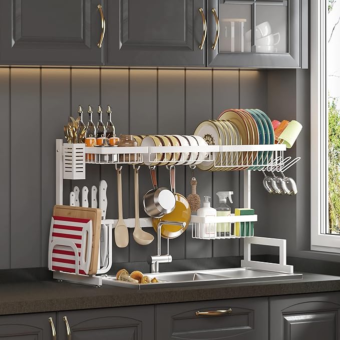 PUSDON Over Sink Dish Drying Rack Stainless Steel, Adjustable Large Dish Drainer - Image 8