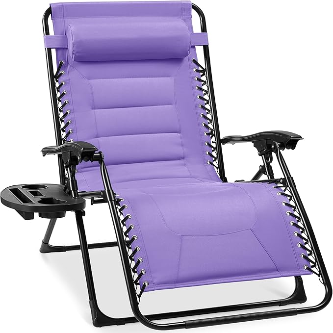 Best Choice Products Oversized Padded Zero Gravity Chair, Folding Outdoor Patio Recliner, XL Anti Gravity Lounger for Backyard w/Headrest, Cup Holder, Side Tray, Polyester Mesh - Violet by BestChoiceProducts