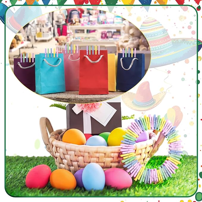 Weysat 120 Pcs Easter Colored Clothes Pins 2.9" Wooden Easter Clothesline Clips - Image 5