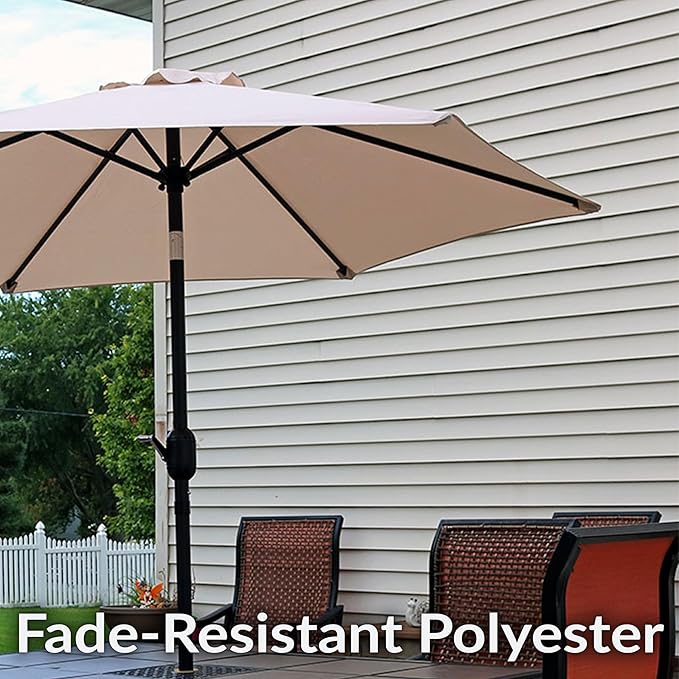 Sunnydaze Outdoor Patio Umbrella - Polyester Table Market Umbrella with Push-Button Tilt and Crank - 6 Sturdy Ribs - Beige - 7.5ft - Image 4