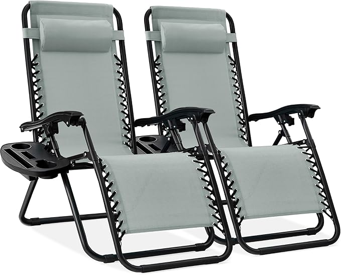 Best Choice Products Set of 2 Adjustable Steel Mesh Zero Gravity Lounge Chair Recliners w/Pillows and Cup Holder Trays - Stardew by BestChoiceProducts