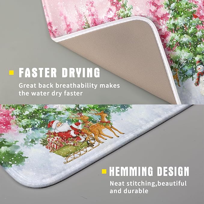 Santa Claus Dish Drying Mats for Kitchen Counter Watercolor Forest Decoration - Image 3