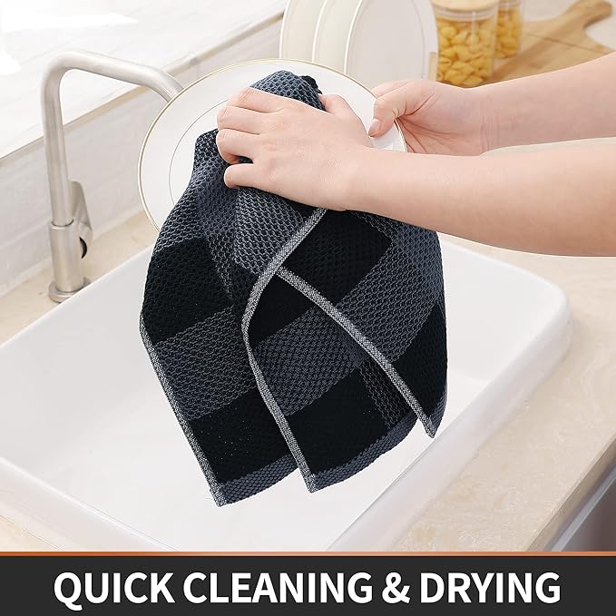 Homaxy 100% Cotton Waffle Weave Check Plaid Kitchen Towels, 13 x 28 Inches - Image 3