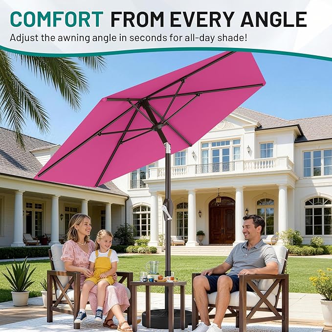 AreShark 7.5FT Patio Umbrella Table Market Umbrella with 6 Sturdy Ribs, Button Tilt/Crank, Heavy-Duty Outdoor Umbrellas for Pool, Deck, Garden and Backyard, Rose Pink - Image 4