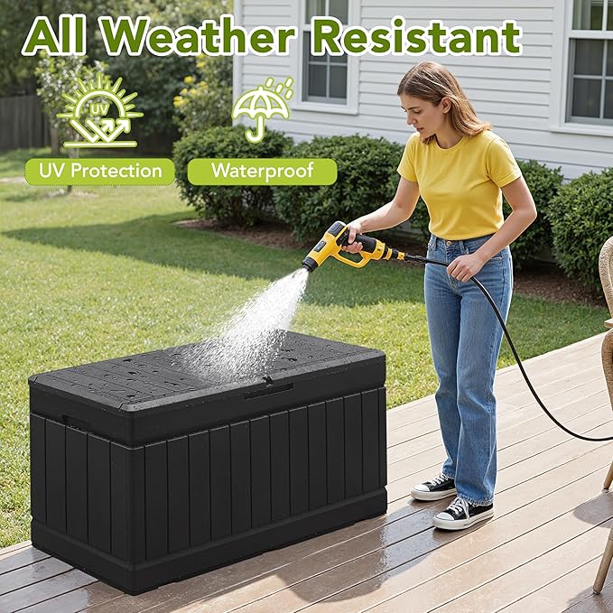 Devoko 78 Gallon Deck Box, Waterproof Resin Outdoor Storage Box for Outside and Patio, Outdoor Storage Bench Lockable for Patio Furniture, Garden Tools and Pool Supplies (Black, 78 Gallon) - Image 5