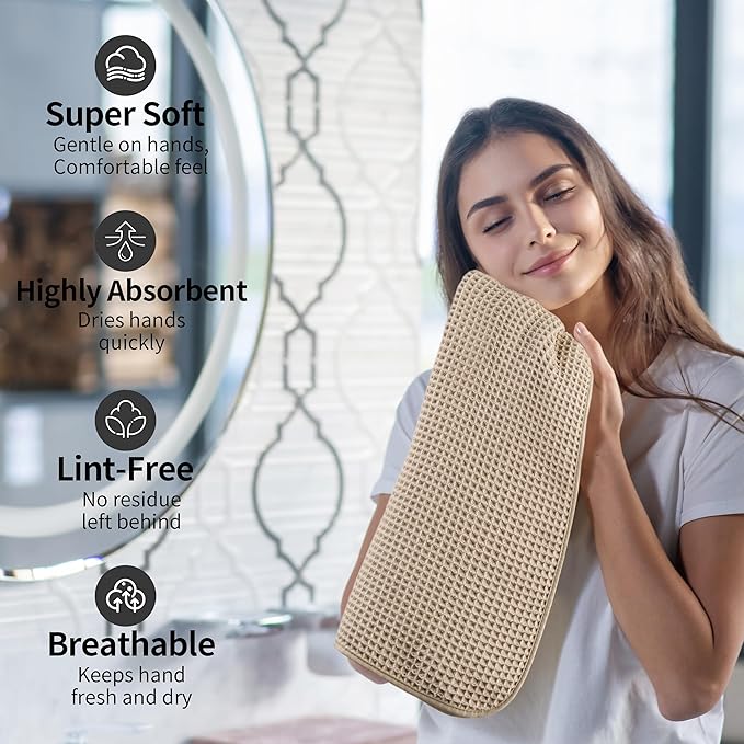 Microfiber Waffle Hand Towels, 4 Pieces, Fast Drying, Lint Free 430 GSM - Image 4