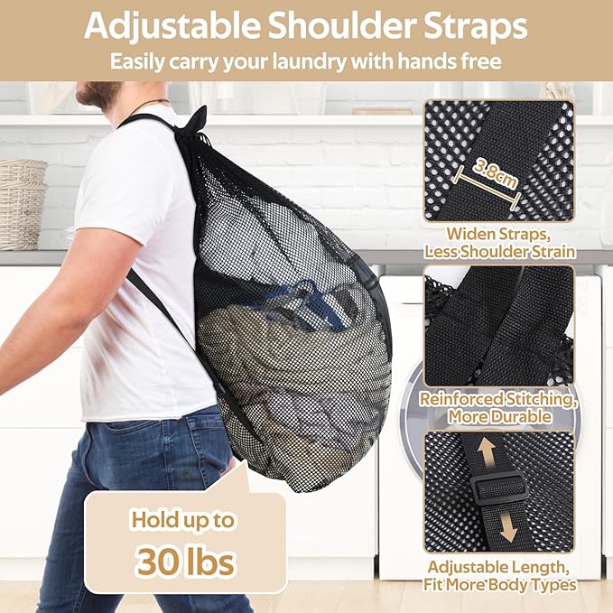 OTraki Laundry Bag Backpack 24x27 Inch Heavy Duty Mesh Laundry Bag Travel - Image 9