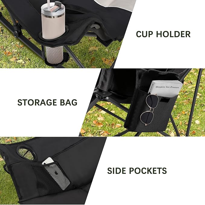 Oversized Rocking Camping Chair with Headrest & Cup Holder - 400lbs Capacity, 600D Oxford Fabric, Easy Fold Portable Outdoor Rocker Chair for Camping, Backyard, Beach, Light Gray - Image 8