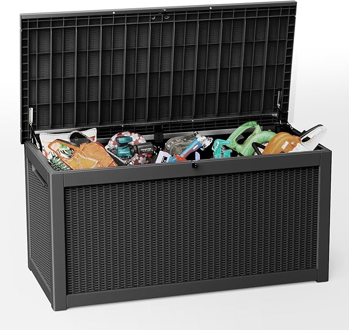 310 Gallon Lockable Outdoor Storage Box – Waterproof Resin Deck Box for Patio Furniture, Garden Tools, Pool Accessories (Black) by Unknown