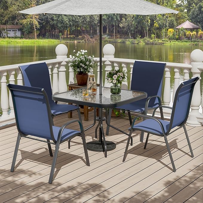 UDPATIO Patio Chairs Set of 4, Stackable Outdoor Dining Chairs with High Back, Breathable Textilene Fabric Outdoor Chair All Weather, 350LBS Capacity for Garden/Backyard (Blue) - Image 2