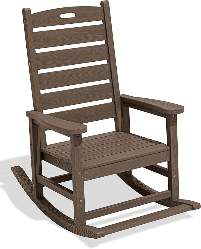 SERWALL Outdoor Rocking Chair, Oversized Rocking Chair with Footrest for Adults, HDPE All Weather Resistant Rocking Chairs for Patio, 350lbs Weight Capacity, Coffee by SERWALL