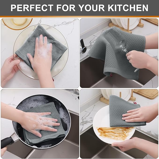 Kitinjoy 100% Cotton Kitchen Dish Cloths, 6 Pack Waffle Weave Ultra Soft - Image 4