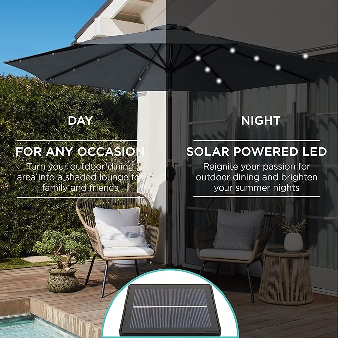 Best Choice Products 10ft Solar Polyester LED Lighted Patio Umbrella w/Tilt Adjustment and UV-Resistant Fabric - Image 3