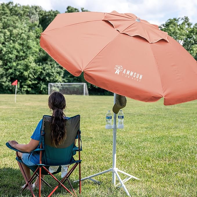 AMMSUN Shade Umbrella, Premium Portable Umbrella with Stand, 6.5ft Lightweight Free Standing Canopy for Sporting Games, Adjustable Instant Sun Protection and Easy to Carry, Peach Pink - Image 4