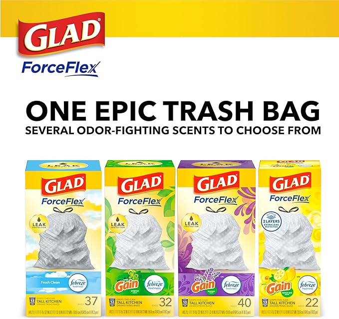Glad ForceFlex Tall Kitchen Drawstring Trash Bags, 13 Gal, Pine-Sol Original - Image 11