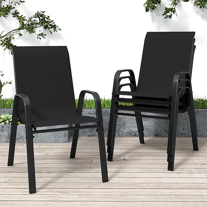 Patio Chairs Set of 4, Stackable Outdoor Dining Chairs for All Weather Textilene Fabric & Metal Frame, Outdoor Chairs Set for Backyard Deck Garden by Vimstora