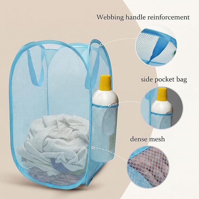 The upgraded pop-up laundry basket features a breathable side pocket mesh design - Image 2