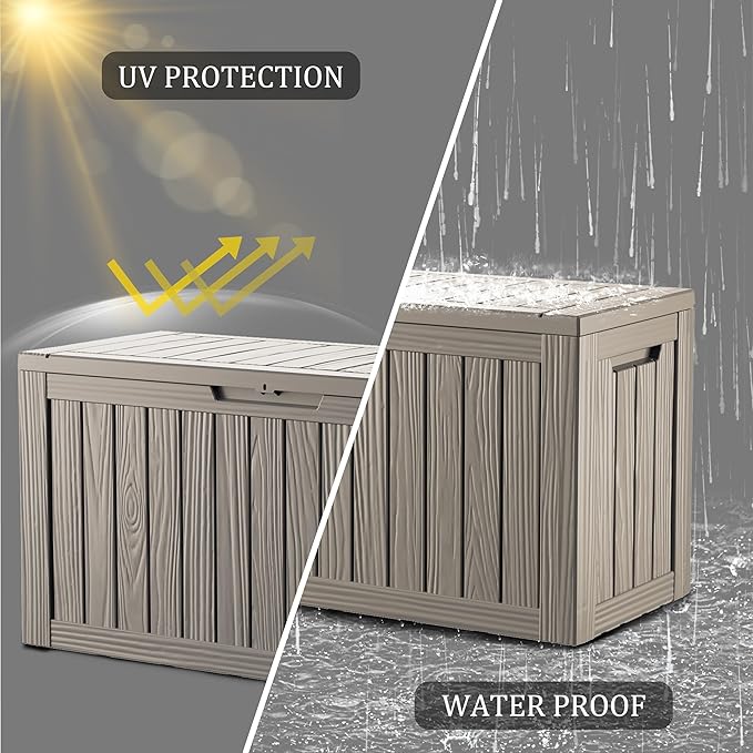 TARKARI 80 Gallon Lockable Resin Deck Box, Waterproof & UV-Resistant Outdoor Storage Box for Outdoor Cushion Storage, Garden Tools & Pool Accessories Storage, Coffee - Image 3