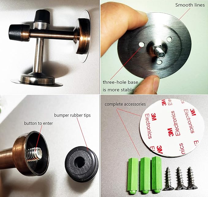 No Need to Drill/Screw in Wall Mounted Door Stopper, 3M Self Adhesive Tape - Image 5