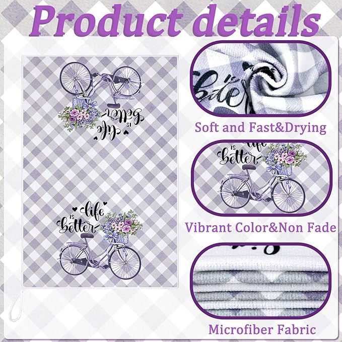 Set of 6 Lavender Kitchen Towels Purple Floral Dishtowels Rustic Absorbent - Image 6