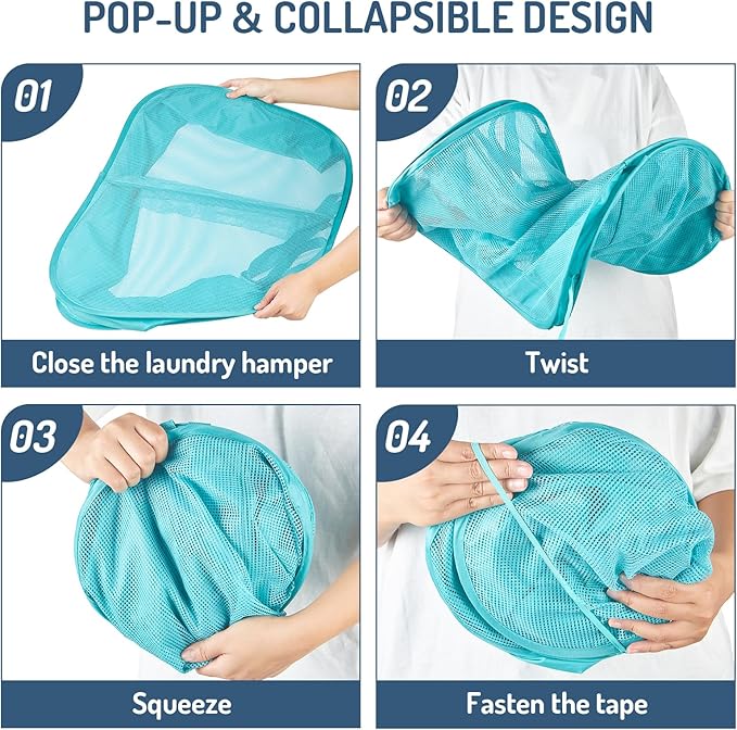 Seiritex Mesh Popup Laundry Hamper 2 Compartment, Collapsible Laundry Sorter - Image 4