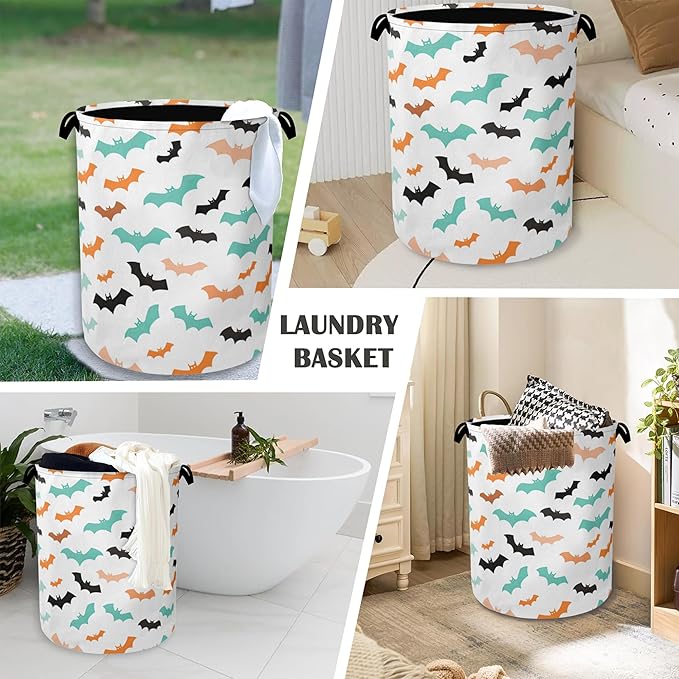 Colorful Bats Laundry Basket, Halloween Foldable - Image 4