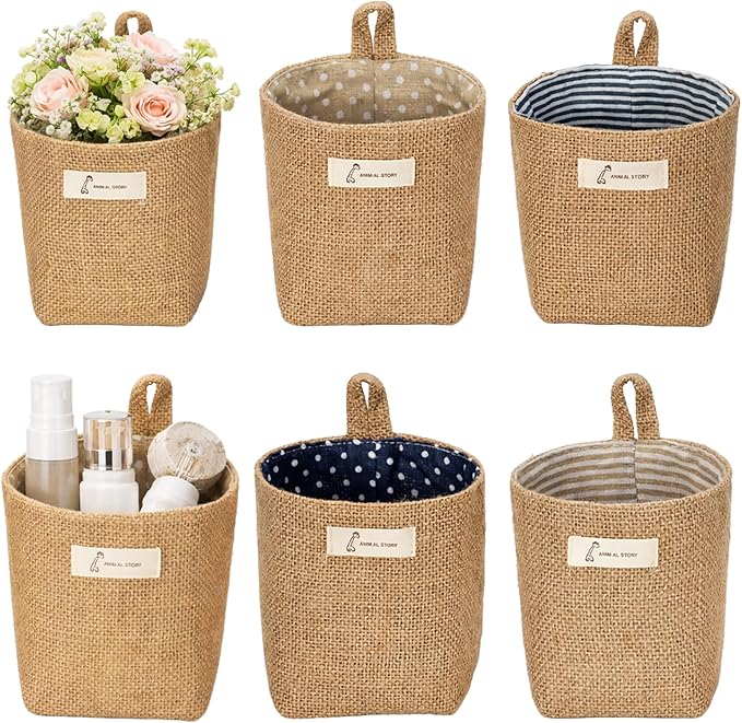 4 Pack Wall Hanging Storage Bags Hanging Storage Bags Cotton Linen Storage by AOKZOE