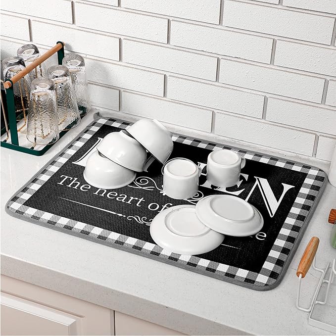 Sinmoe 18 x 24 Inch Buffalo Plaid Dish Drying Mat Drying Dish Pad Absorbent - Image 6