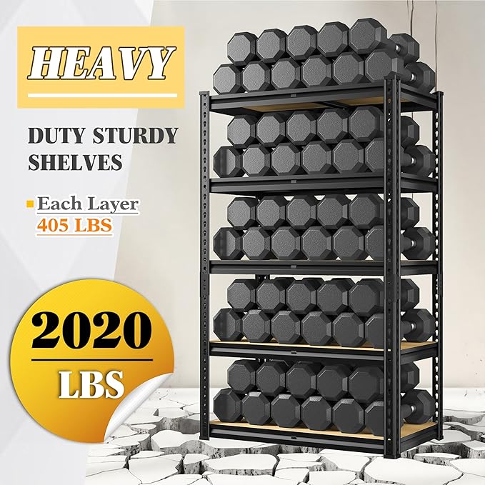 5 Tier Garage Shelving 2020LBS Storage Shelves,Adjustable Heavy Duty Metal Shelving Unit Utility Rack for Garage,Kitchen Pantry Shelf for Warehouse,Closet,Commercial,28" W x 12" D x 59.8" H,Black - Image 5